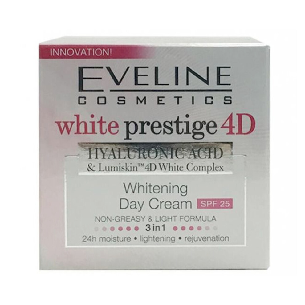 White/Cream Eveline Prestige 4D Ning Day |Hydrating Day | Glowing Skin Moisturizer, Lumiskin - 50Ml