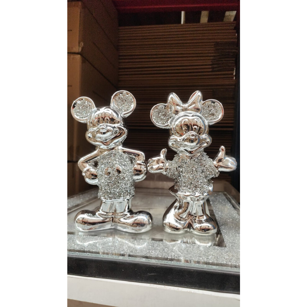 Biznest Crushed Diamond Minnie Micky Mouse Ornament Silver