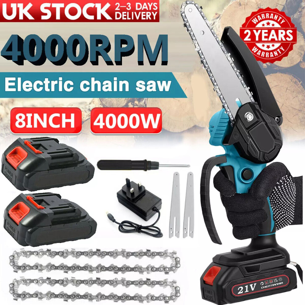 8-Inch Cordless Chainsaw 2 Batteries 21V Li-ion Battery+Charger