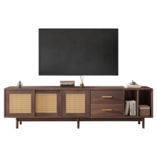 TV Stand Cabient with 2 Drawers, Sliding doors with rattan design