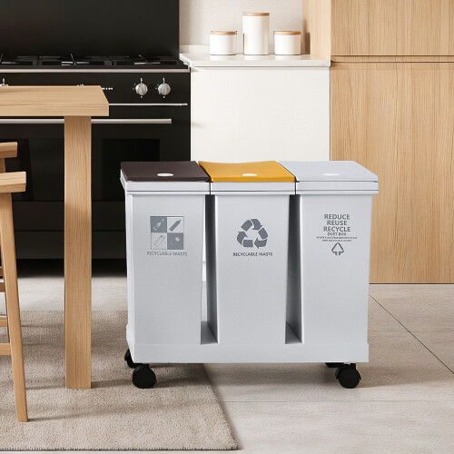 Living And Home 60L 3-compartment Dry Wet Separation Trash Bin with Lids 2