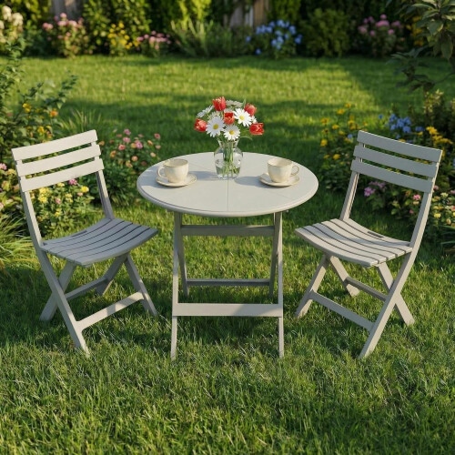 Alivio 3-Piece Folding Bistro Set Space Saving Patio Table & 2 Chairs (Grey)