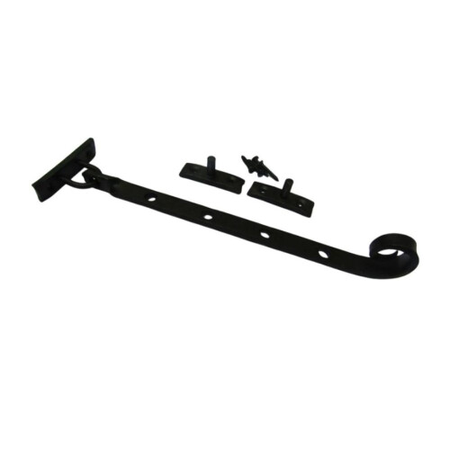 12" Curly Casement Stay Hand Forged Black Wax 1