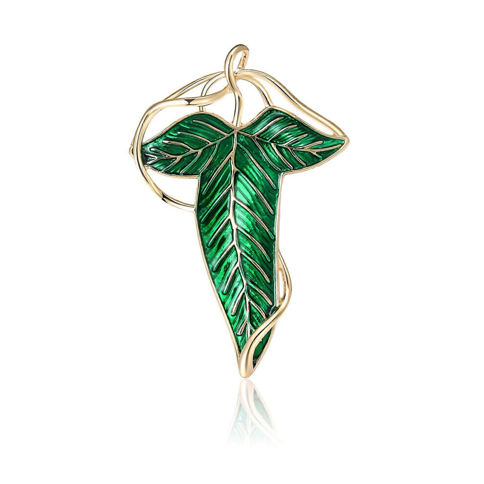 Elven Leaf Enamel Brooch - White Gold-Plated Cloak Clasp For Cosplay 9428625707394