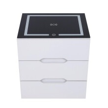 End Table White Smart Nightstand High Gloss with 3 Drawers, Bedside Table Organizer for Bedroom Use