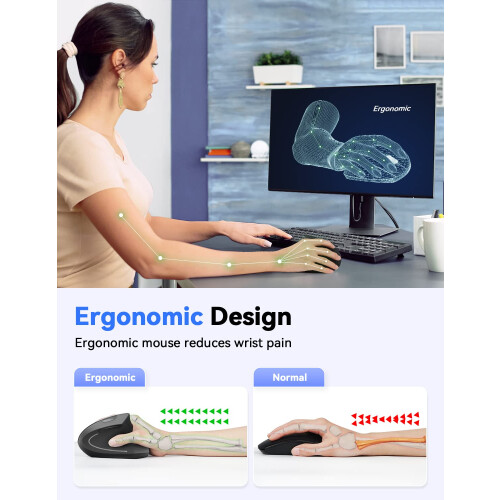TeckNet TECKNET Ergonomic Mouse, 4800DPI Wireless Vertical Mouse 6-Button Silent Mice with 5 Adjustable Levels DPI, USB Receiver, 2.4G Cordless Computer Mouse 2