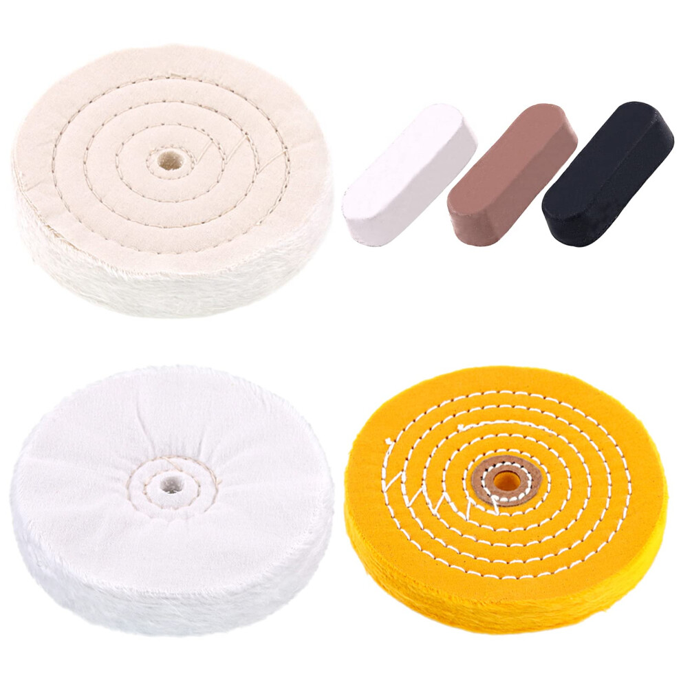 Swpeet 6Pcs 6 Inch Professional Buffing Polishing Wheels With 3 Colors Polishing Compounds Kit, Including Cotton (60 Ply), Yellow (42 Ply) And Flannel 8000003779394