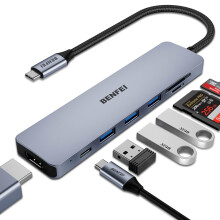 USB C Hub 7 in 1, with HDMI 4K,2 USB Ports,SD/TF Card Reader Compatible with MacBook Pro 2019/2018/2017, Samsung Galaxy S9/S8[Aluminium Shell&Nylon