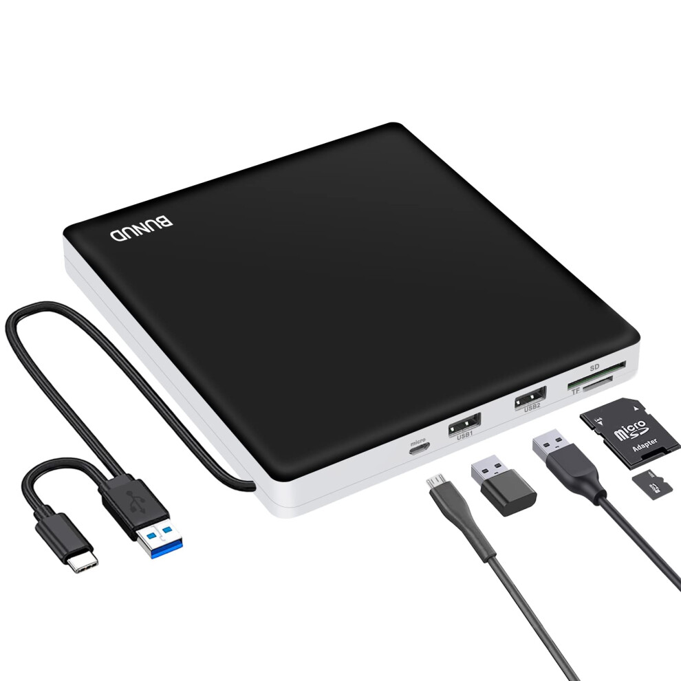 External Cd Dvd Drive, Usb 3.0 & Type-C Cd/Dvd Rw Rom Burner Rewriter Writer Reader With Sd/Tf & 2 Usb, Slim Optical Dvd Player For Laptop Pc Windows 8000003776058