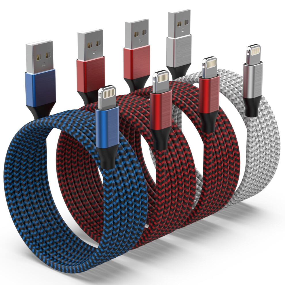 Sanyeye Iphone Charger Cable, 4Pack 10Ft/3M Lightning Cable [Mfi Certified] Nylon Braided Iphone Charger Fast Charge Lightning To Usb Cable For Iphone 8000003774894