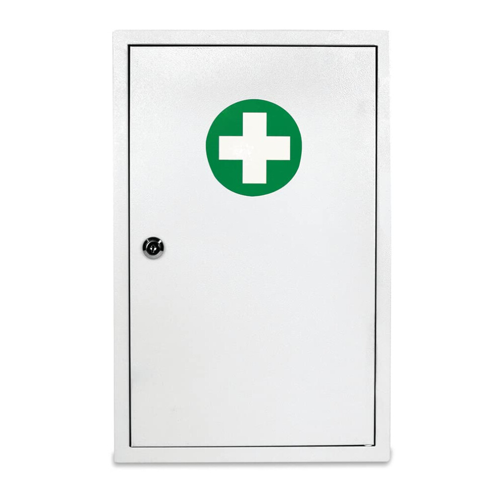 Reliance Medical White Sofia Metal Wall First Aid Emergency Cabinet. Wall Mounted Medical Cabinet To Store Supplies In 2 Spacious Compartment