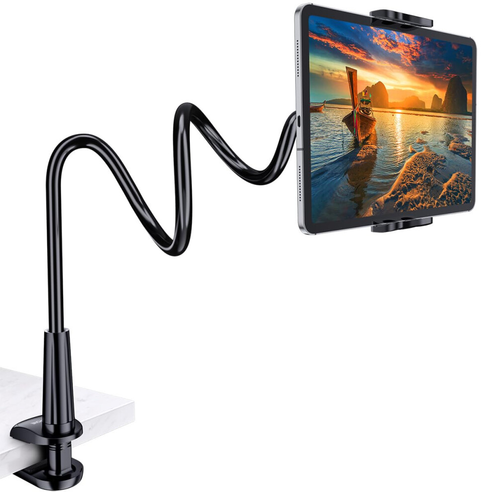 Gooseneck Tablet Holder Stand For Bed: Tryone Adjustable Flexible Arm Tablets Mount Clamp On Table Compatible With Ipad Air Mini | Galaxy Tabs | 8000003780307