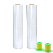 2 Pack Industrial Clear Pallet Stretch Wrap Cling Film 20mic x 400mm x 260m with Plastic Rolling Handle.Self Adhering Packing,Moving,Packaging,Heavy