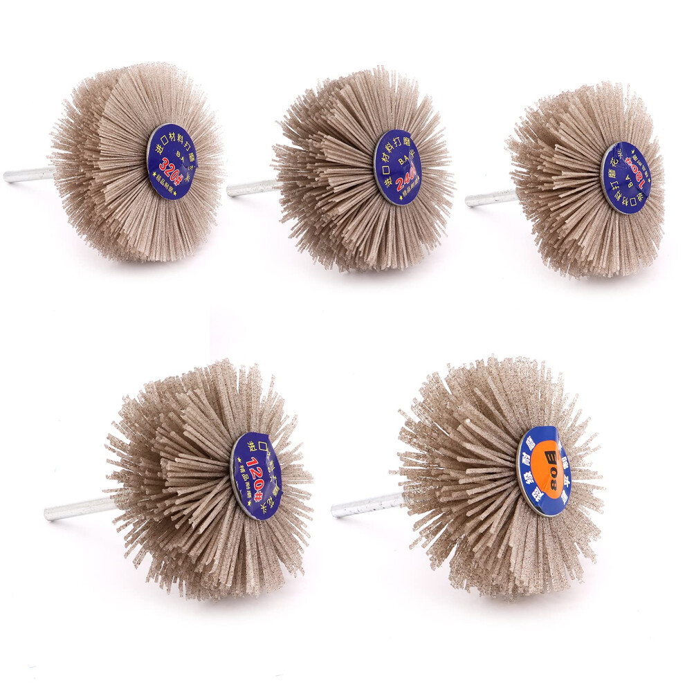 Yuhtech 5Pcs 5 Size 80Grit 120Grit 180Grit 240Grit 320Grit Nylon Wheel Brush Abrasive Grinding Head With 6Mm Shank Kit, Sanding Mop Abrasive Wheel For 8000003780208