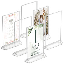 Dasher Products Silver Picture Frames Double Sided A5 - 6 Pack - Acrylic Silver Table Number Holders, Clear Easel Table Stands for Signs, Menu Holder,