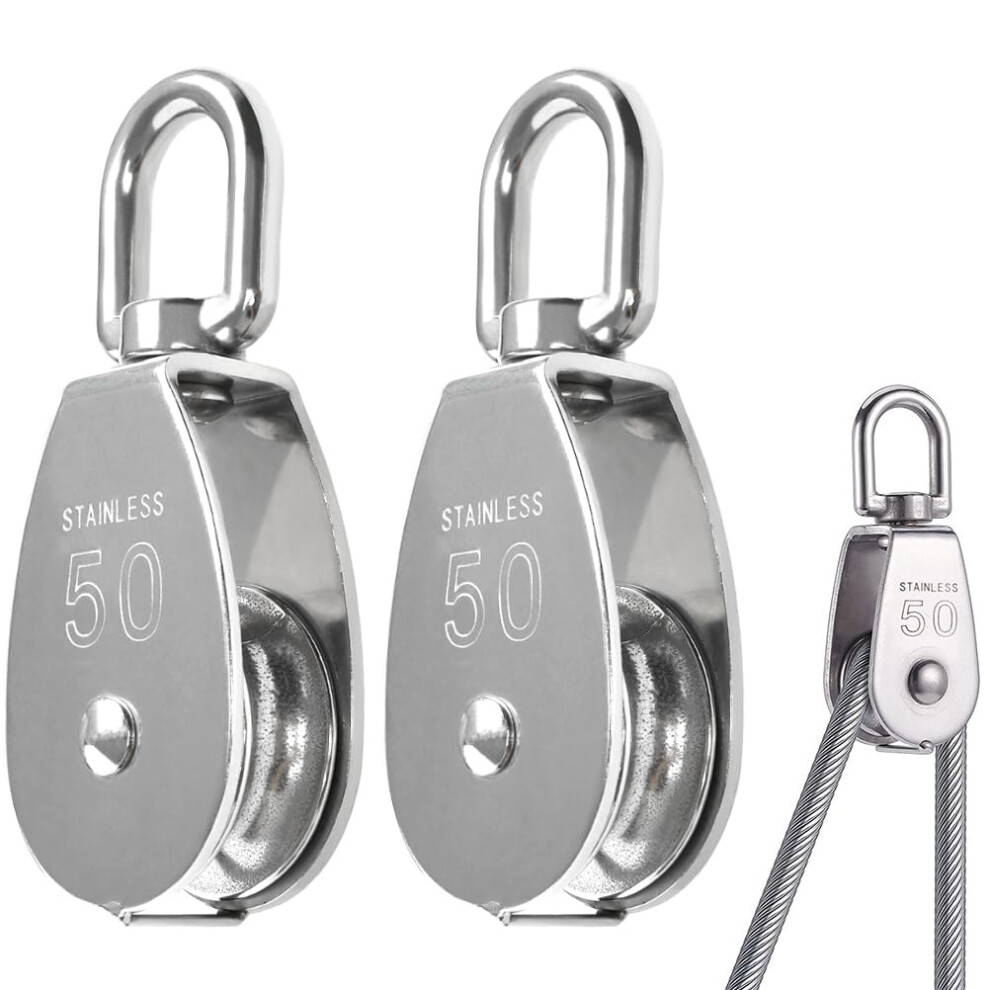 2Pcs Heavy Duty Single Pulley M50 Stainless Steel Pulley Roller 360 Degrees Swivel Pulley Block Cable Pully Block Pulley Roller Heavy Duty For Ropes 8000003780895