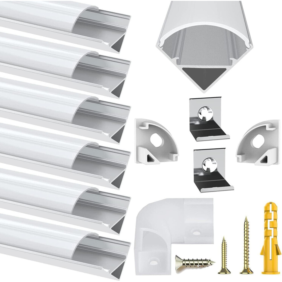 6 Pack Led Aluminum Profile, 1Meter/3.3Ft V-Shape Led Aluminum Channel, Led Profile With Milky White Cover. Led Channels And Led Diffusers With End 8000003785807