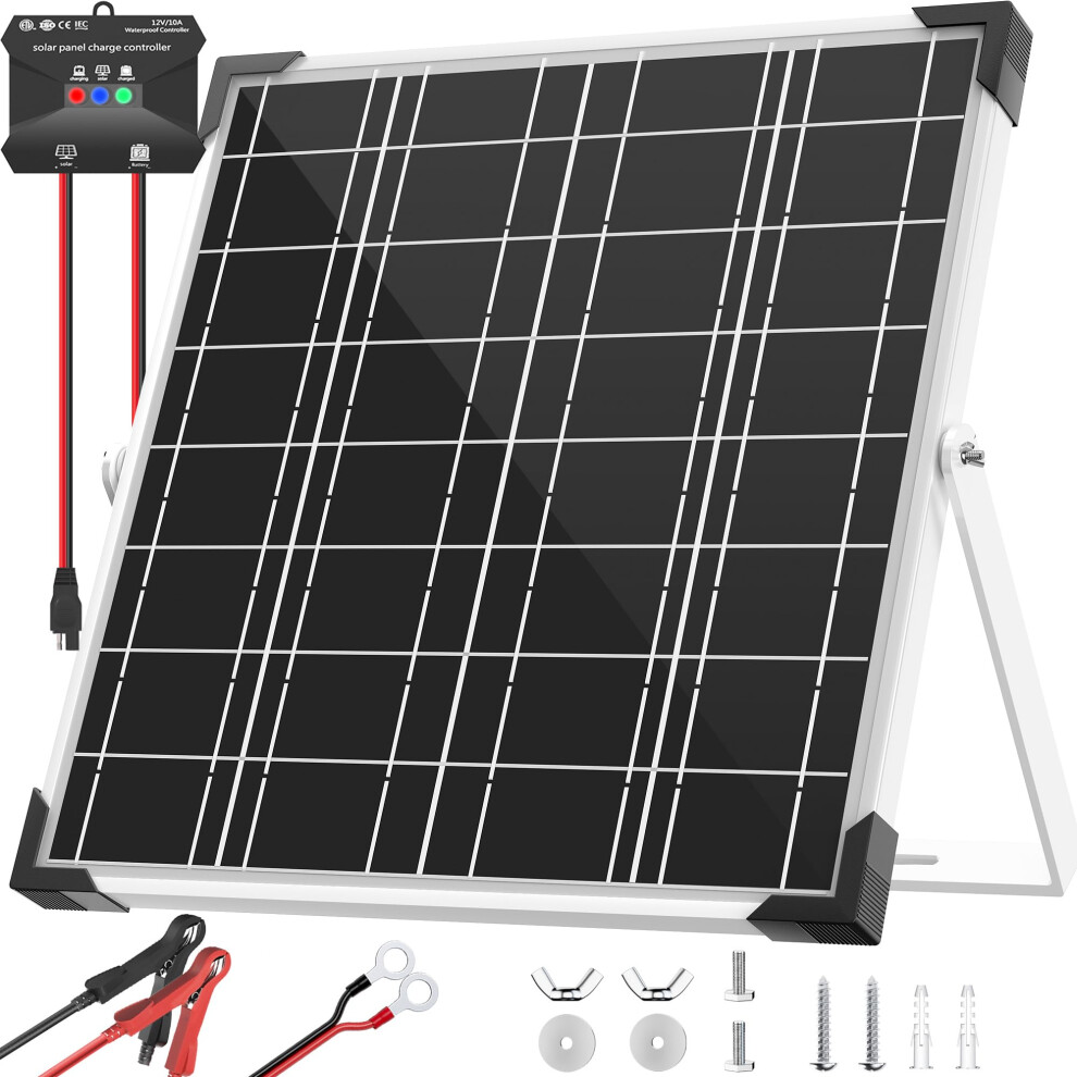 Voltset 20W 12V Solar Panel Kit, Monocrystalline Solar Battery Trickle Charger Maintainer + Upgrade 10A Mppt Charge Controller + Adjustable Mount 8000003784527