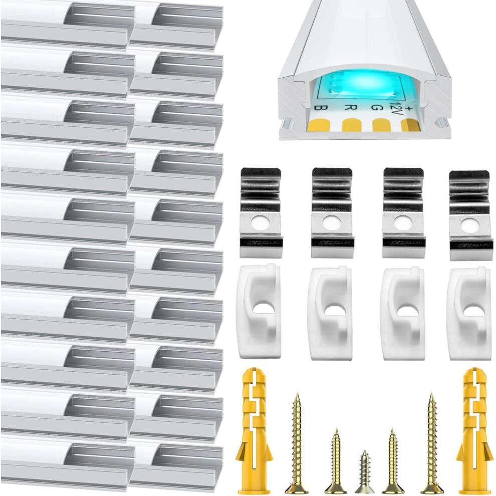 Led Aluminum Channel U Shape, 20 Pack Led Strip Diffuser 3.3Ft/1Meter Led Profile With Milky White Cover, End Cap And Mounting Clip Aluminum Extrusion 8000003785784