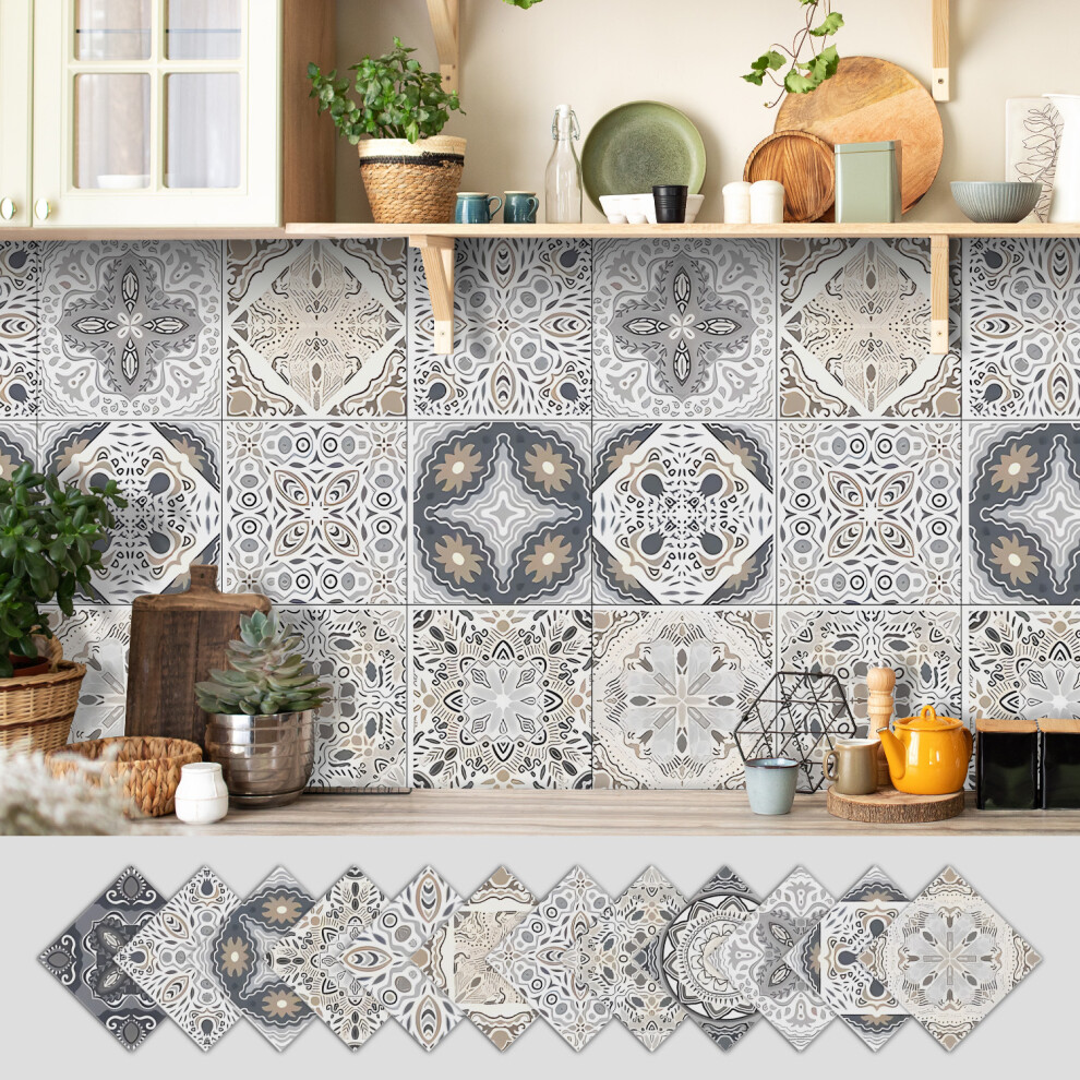 (15*15Cm*12Pcs, Dg-Hz-55) 12Pcs Traditional Tile Transfers Stickers Wall Vintage Victorian Moroccan Mosaic 4069369405006
