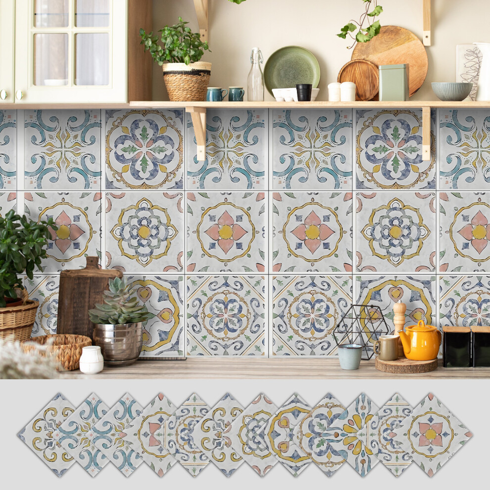(15*15Cm*12Pcs, Dg-80) New 12Pcs Traditional Tile Transfers Stickers Wall Vintage Victorian Moroccan Mosaic 4069369406249