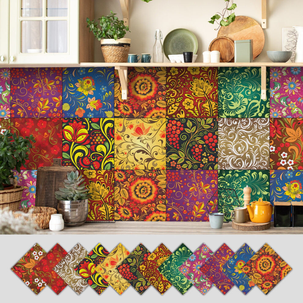 (15*15Cm*12Pcs, Dg-Hz-533) 12Pcs Traditional Tile Transfers Stickers Wall Vintage Victorian Moroccan Mosaic Hot 4069369410758