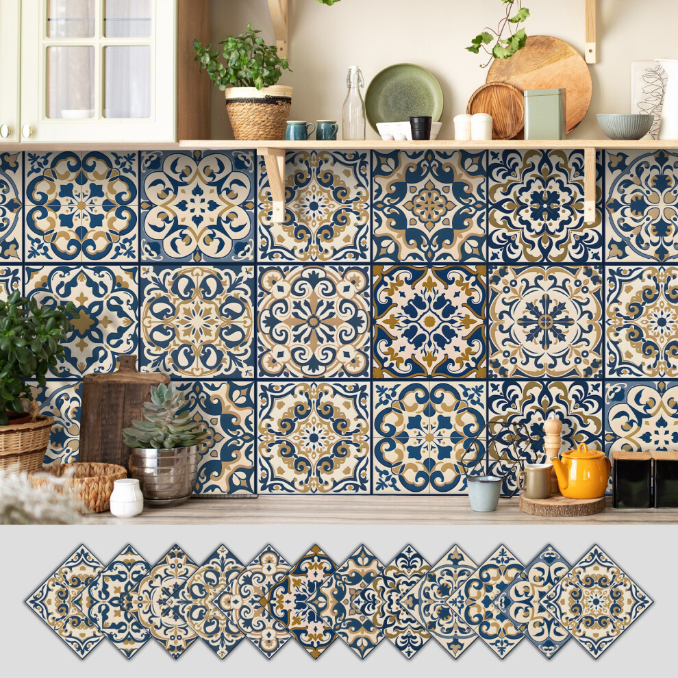 (10*10Cm*12Pcs, Dg-Hz-524) 12Pcs/Set Traditional Tile Transfers Stickers Wall Vintage Victorian Moroccan Mosaic Hot 4069369415814