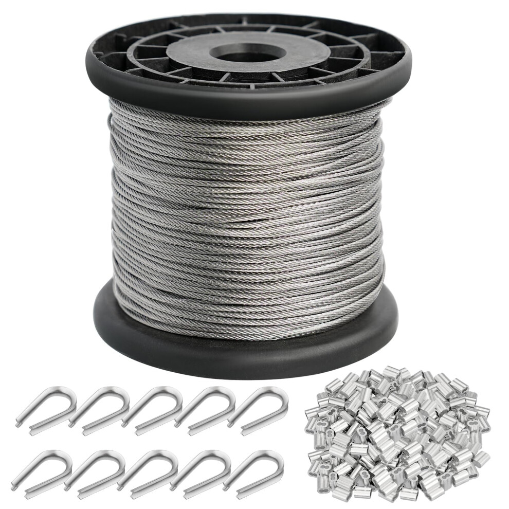 Tootaci 1.5Mm Stainless Steel Garden Wire For Climbing Plants - 100M Weatherproof 7X7 Trellis Wire Rope With Crimping Loops, Ideal For Garden Trellis, 8000003784886