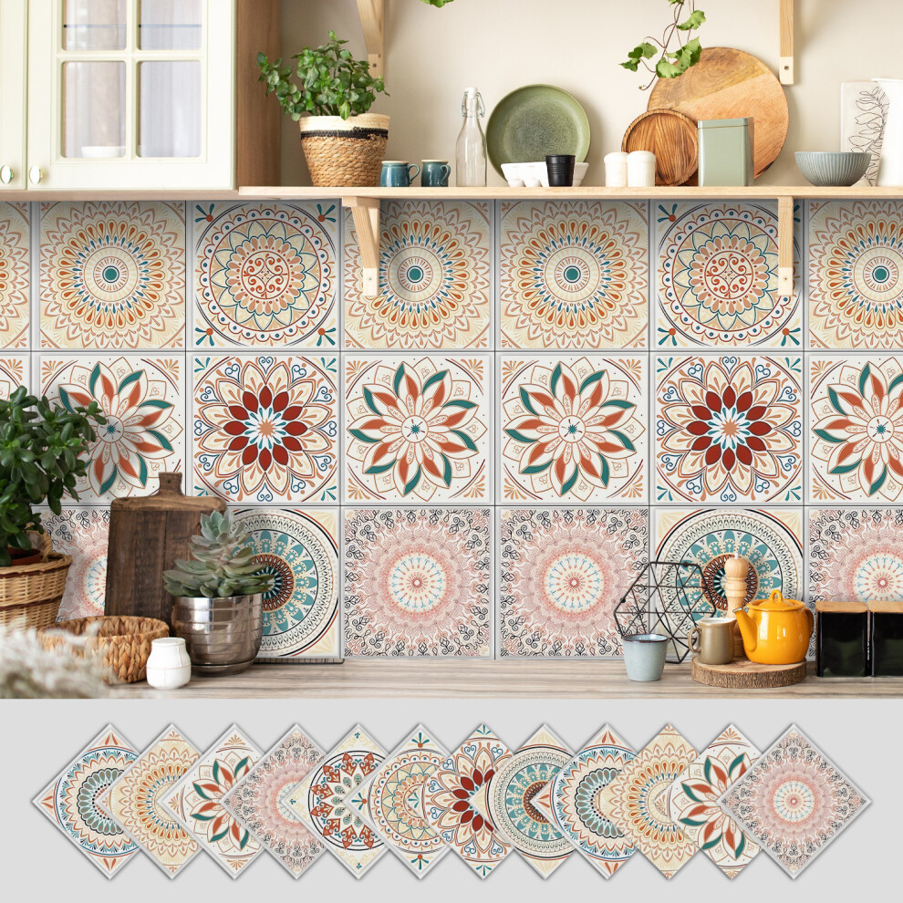 (15*15Cm*12Pcs, Dg-72) 12Pcs Traditional Tile Transfers Stickers Wall Vintage Victorian Moroccan Mosaic 4069369404245