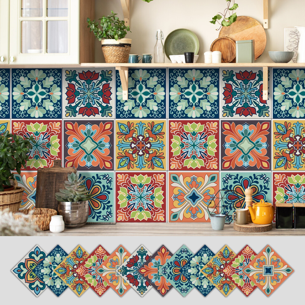 (15*15Cm*12Pcs, Dg-78) New 12Pcs/Set Traditional Tile Transfers Stickers Wall Vintage Victorian Moroccan Mosaic 4069369414169