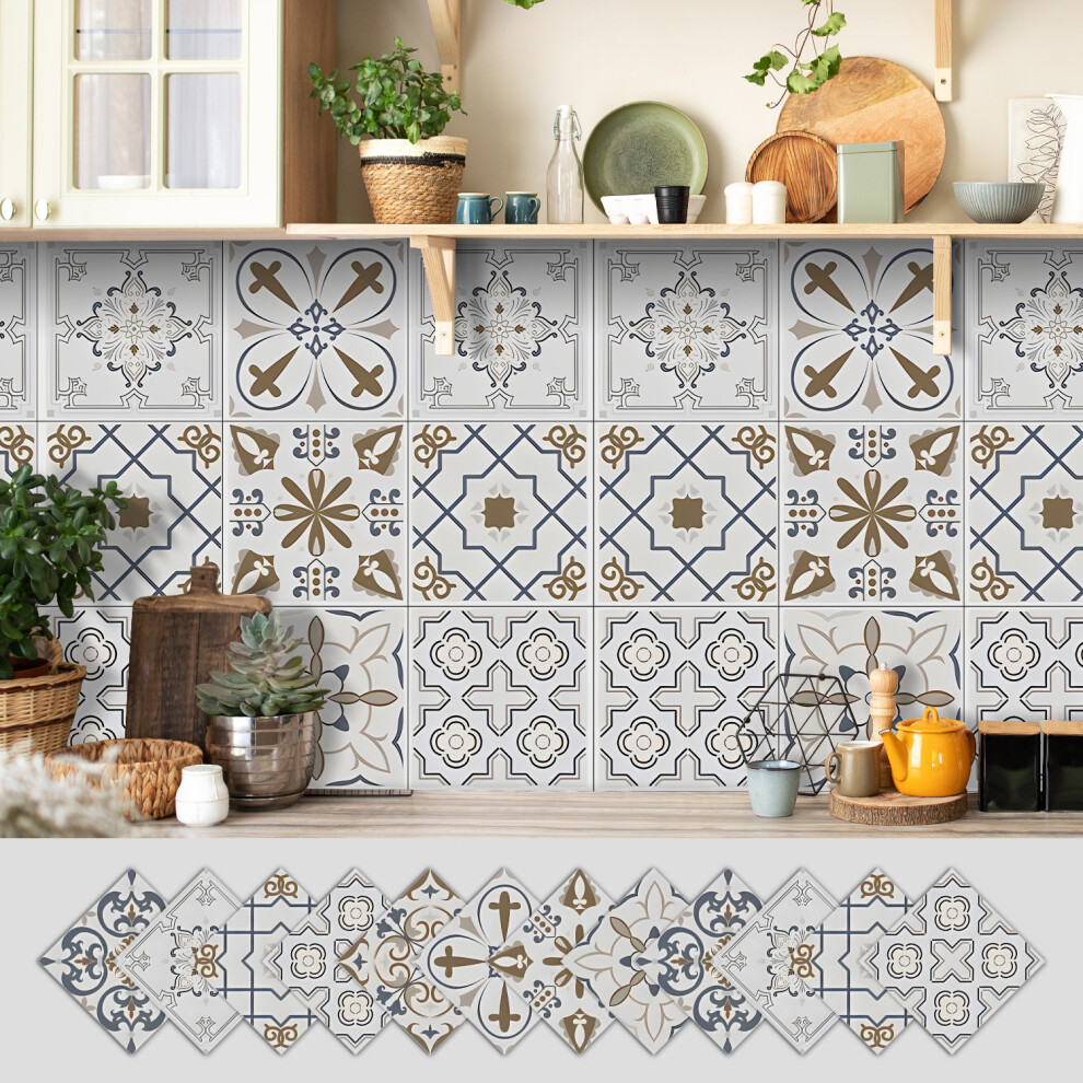 (15*15Cm*12Pcs, Dg-84) New 12Pcs/Set Traditional Tile Transfers Stickers Wall Vintage Victorian Moroccan Mosaic 4069369414220