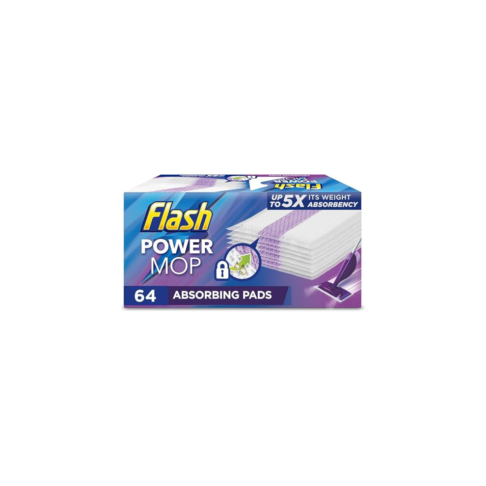 Flash Power Spray Mop Absorbing Pad Refills, Mop Refill Pads, 64 Wipes (16X4), Power Mop White
