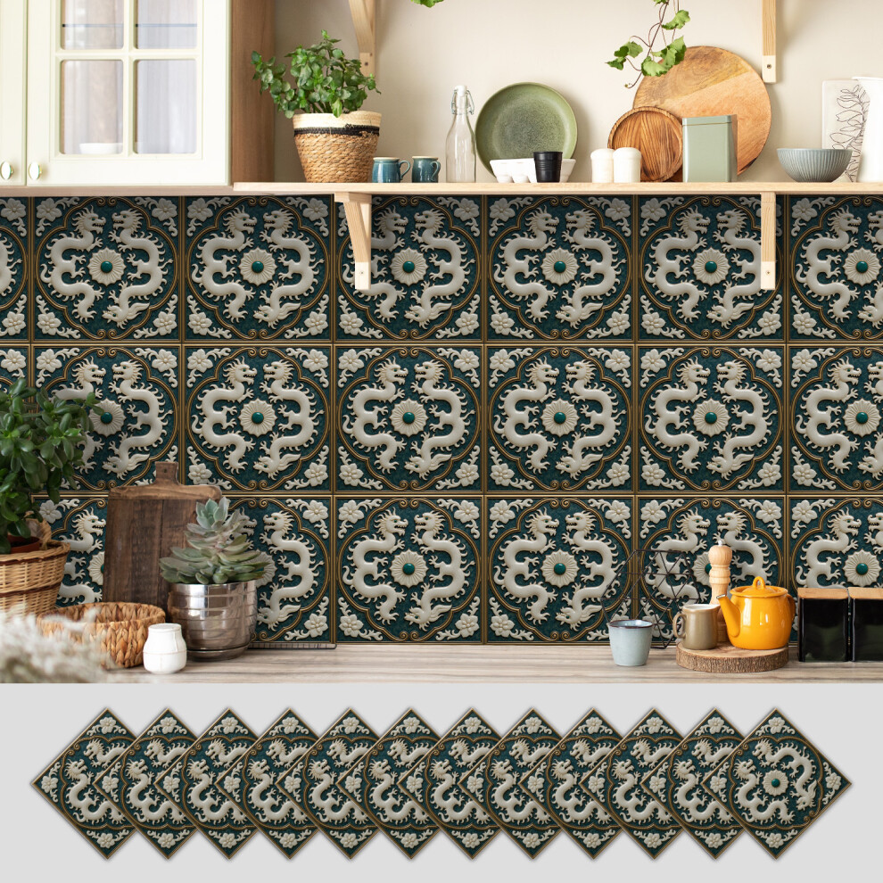 (15*15Cm*12Pcs, Dg-Hz-371) New 12Pcs Traditional Tile Transfers Stickers Wall Vintage Victorian Moroccan Mosaic 4069369406447