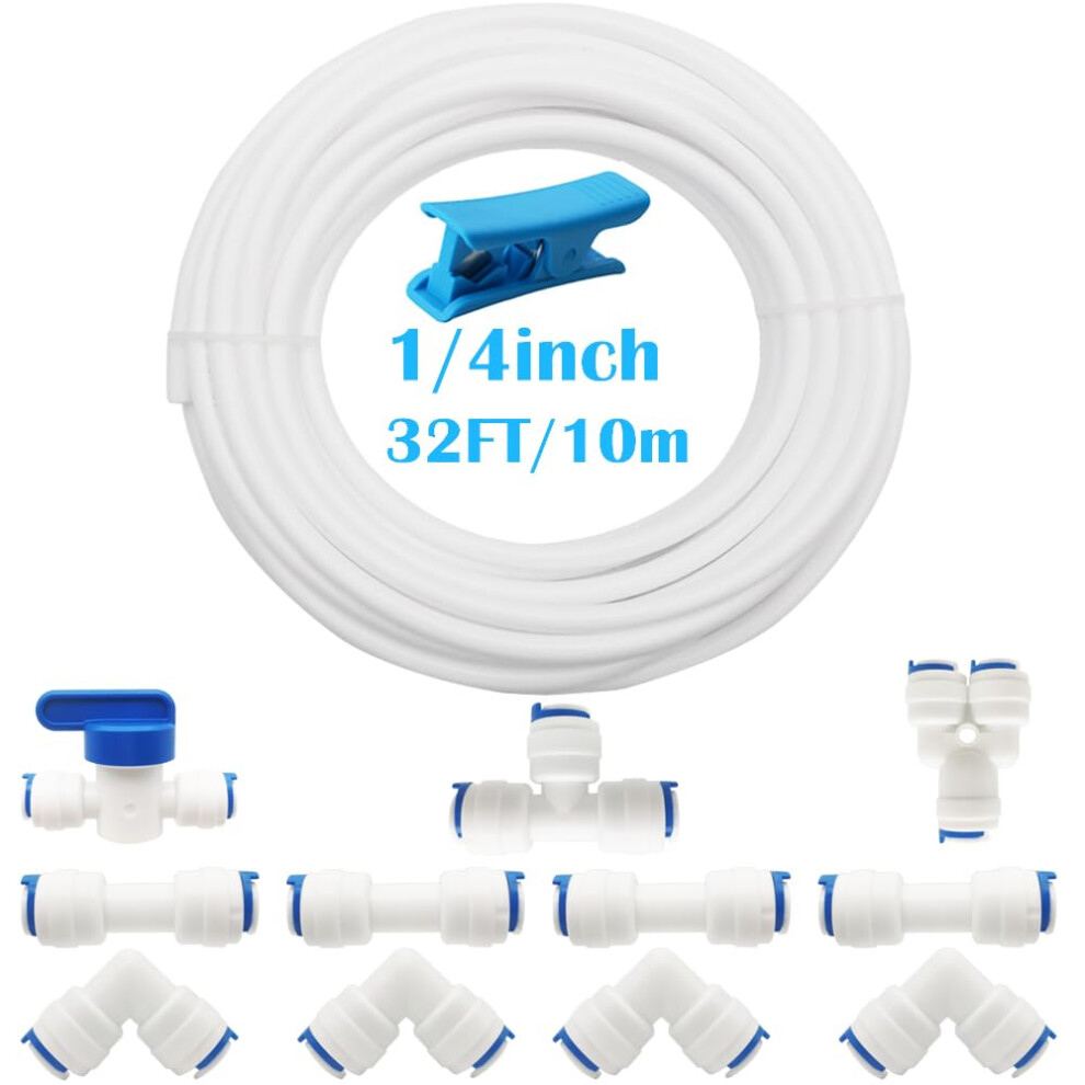 Cesfonjer Ro Water Filter Fitting, 1/4" Pushfit Straight Connector For Water Pipe (Y+T+I+L Type Combo + Shut-Off Valve), 10 Metres Of 1/4" / 6.3Mm 8000003784947