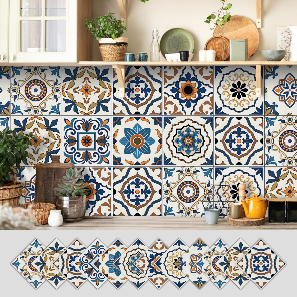 (10*10Cm*12Pcs, Dg-Hz-518) New 12Pcs Traditional Tile Transfers Stickers Wall Vintage Victorian Moroccan Mosaic 4069369405716