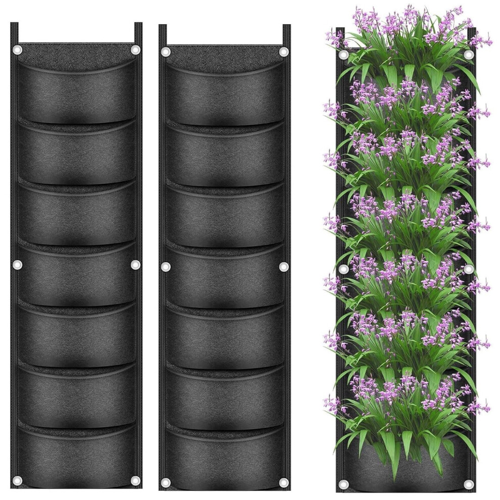 2Pcs Hanging Plant Grow Bags, 7 Pocket Wall Hanging Planter Vertical Flowerpot Bag Nonwoven Fabric Breathable Grow Bags For Yard Garden Home Latern