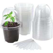 LATERN 30Pcs Clear Nursery Pots with Humidity Dome, 10CM Plastic Plant Pot Seedling Start Pots Flower Pot with Drain Holes for Flower Plant Seedlings
