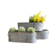 Dipamkar Set of 3 Vintage Long Oval Galvanized Metal Garden Trough Planters Windowsill Box Herb Pots Outdoor Plant Pots