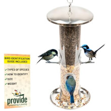 PROVIDE Large Stainless Steel bird feeder With Tray, garden Bird Seed Feeder, bird feeders for small birds, metal wild Bird Feeders. Hanging Bird