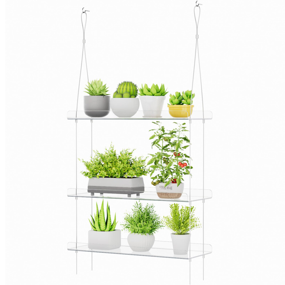 3-Tier Window Plant Shelves 38.1Cm, Acrylic Adjustable Hanging Floating Shelf, Window Sill Extender For Indoor Succulent Plants, Micro Greens, Lifewit