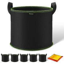 Vinitoy Tomato Grow Bags, 5 Pack 5 Gallon Breathable Plant Grow Bags with Nylon Handles, Heavy Duty Thickened Nonwoven Fabric Pots with Planting Mat