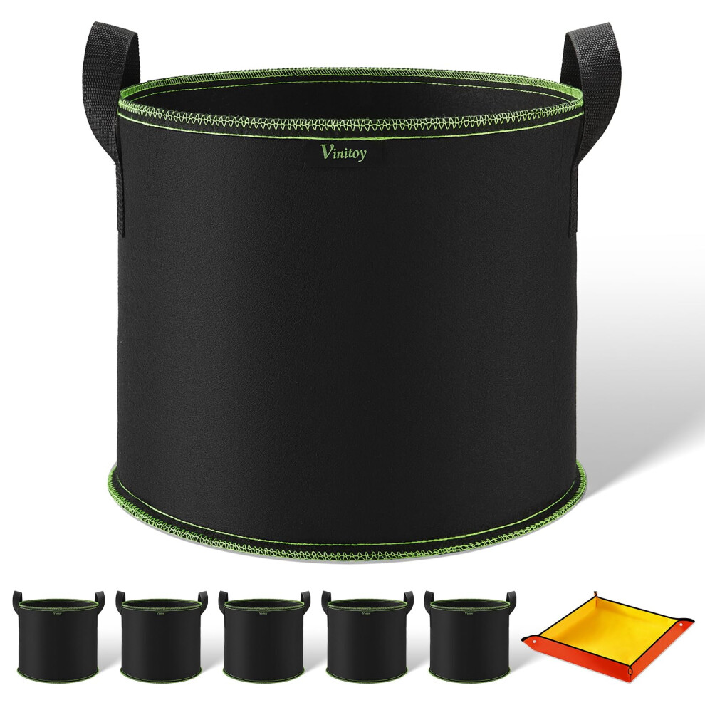 Tomato Grow Bags, 5 Pack 5 Gallon Breathable Plant Grow Bags With Nylon Handles, Heavy Duty Thickened Nonwoven Fabric Pots With Planting Mat Vinitoy