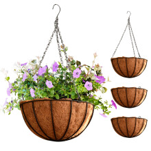 WAIZHIUA 4Pcs 20cm Garden Hanging Basket & Coco Liner, Round Hanging Basket Pots Ideal for Trailing Plants and Flowers Growth, for Indoor Outdoor