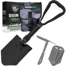 Rhino USA Folding Survival Shovel with Pick - Heavy Duty Carbon Steel Folding Shovel for Off Road, Camping, Gardening, Beach, Digging Dirt, Sand, Mud
