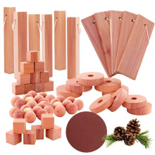 Yizhet Cedar Moth Repellent, 51 PCs Cedar Wood Balls, Discs, Rings & Blocks Natural, Cedarwood Moth Repellent for Wardrobes Drawers Clothes Storage