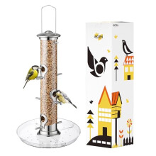 iBorn Bird Feeders Seed Catcher for Outside Hanging 6 Port Bird Feeder for Cardinal Birds Aluminium Metal,Brushed Nickle Finishing 14 Inch 6 Port