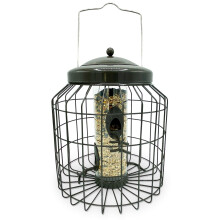 Large Heavy Duty Squirrel Proof Bird Feeder for Wild Seed Feed Mix Outdoor Garden use - Mocha Brown - with Strong Galvanised Metal Cage to Deter