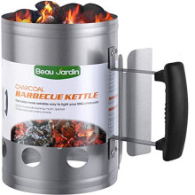 BEAU JARDIN Charcoal Chimney Starter Grill Can Barbecue BBQ Galvanized Steel Chimney Lighter Basket Outdoor Cooking Quick Rapid Fire Briquette for