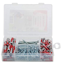 Fischer 538622 Plug Set, Profibox Duopower and Screw Plug Set, Red, Grey, Set of 160 Pieces