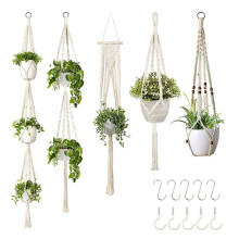 Hand-Made Flower Stand, Adjustable Knotting Rope, Woven Hanging Basket, with Flowerpot Tray, Used in Indoor Garden.